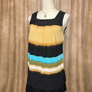 Vintage Y2K Striped Pleated Tank Top Multicolor Square Neck Indie Euro Grunge